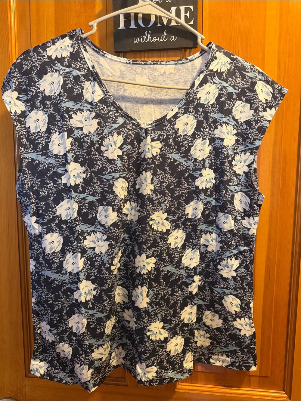 Sleeveless Navy Floral V-Neck Women's Top